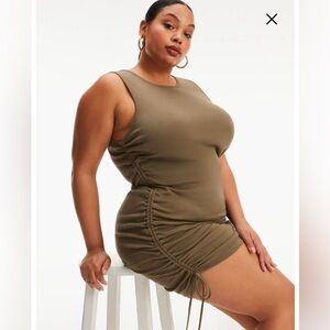 NWT Good American Ruched Dress - Sea Turtle Green - Side Tie Detail